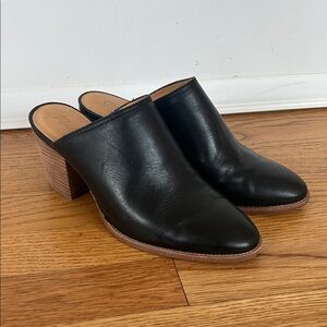 Madewell Black Leather Mules with Wooden Heel